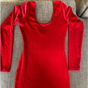 American Apparel Red Velvet Dress Size Medium Scoop Neck Long Sleeve